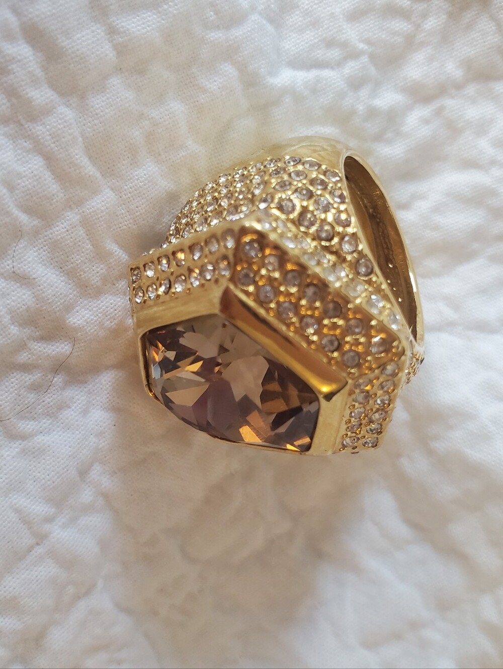 Statement Gold-toned Cocktail Ring with Big, Bold Champagne Gem And Rhinestones